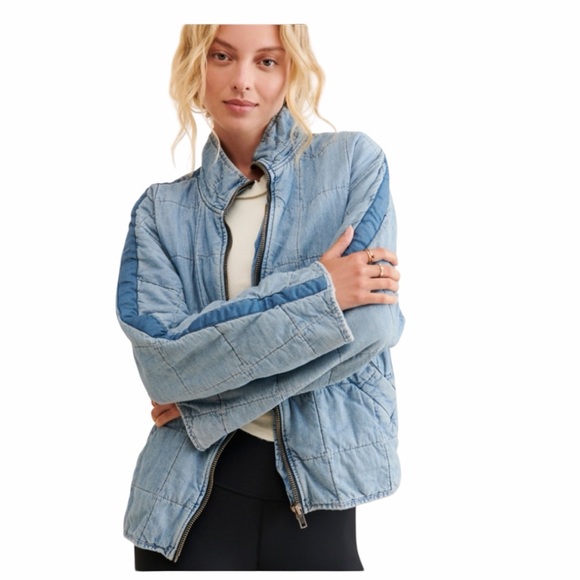 FREE PEOPLE Dolman Quilted Denim Jacket Size Medium - Picture 10 of 15